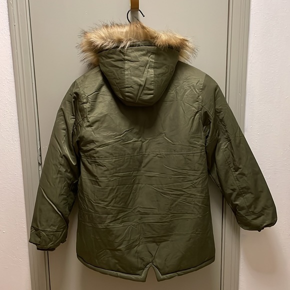 Childs Winter Sherpa Lined Faux Fur Trim Jacket Parka Coat New Olive US 14-16 - Picture 4 of 7